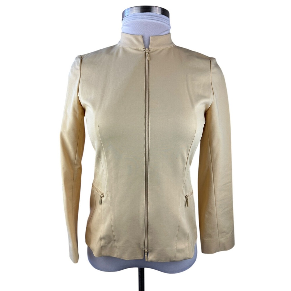 Lafayette 148 New York Pleated Stretch Full Zip Fitted Yellow Jacket Size 6 Chic - Picture 4 of 16